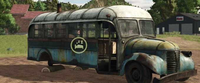 Platzierbare Objekte Beschädigter Bus als Unterkunft Landwirtschafts Simulator mod