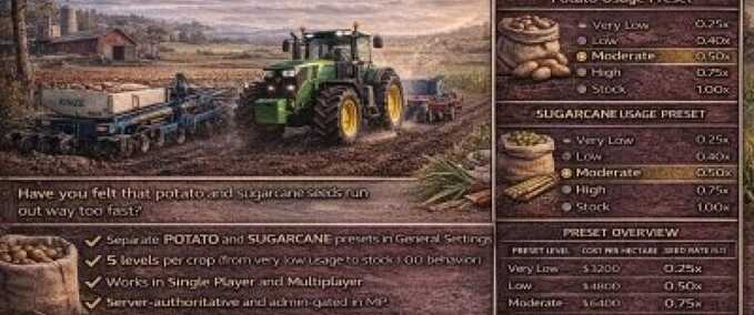 Scripts Adjustable Potato and Sugarcane Seed Usage Farming Simulator mod