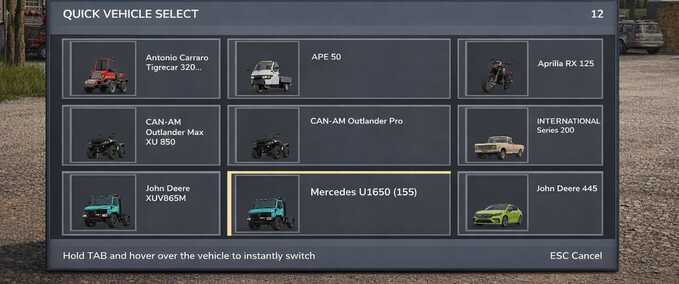 Scripts Quick Vehicle Select Farming Simulator mod