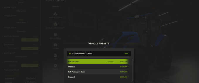 Addons Fahrzeug-Voreinstellungen Landwirtschafts Simulator mod