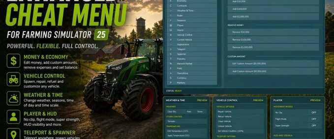 Scripts Enhanced Mod and Cheat Menu Farming Simulator mod