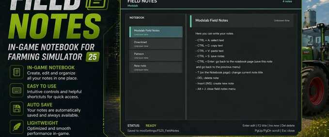 Addons Field Notes Farming Simulator mod