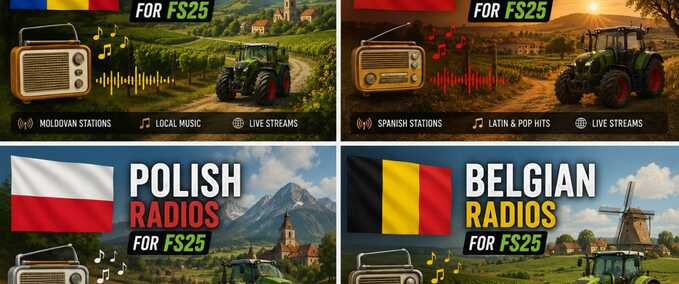 Addons Belgian, Spain, Moldovan, Polish Radio Stations Farming Simulator mod