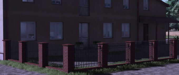 Prefab Red Brick and Metal Fence Farming Simulator mod
