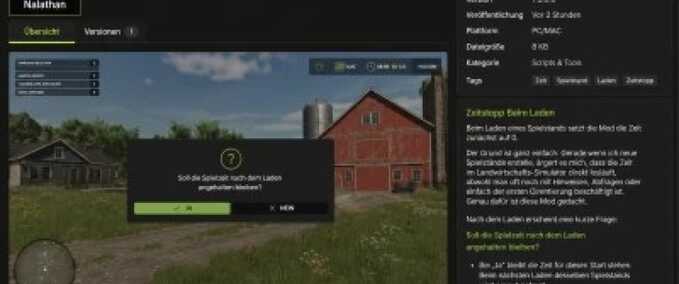 Scripte Zeitstopp beim Laden Landwirtschafts Simulator mod
