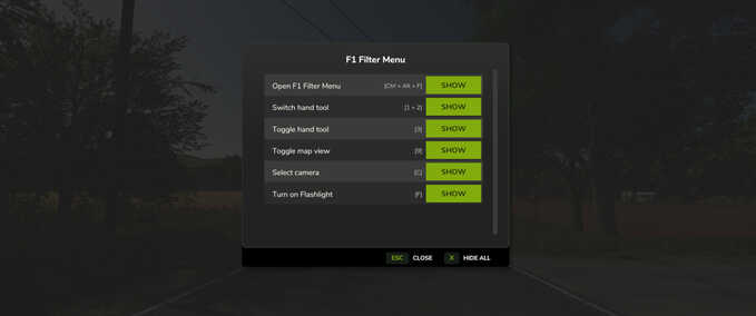 Scripts F1 Filter Menu Farming Simulator mod
