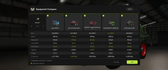 Scripts Equipment Compare Farming Simulator mod